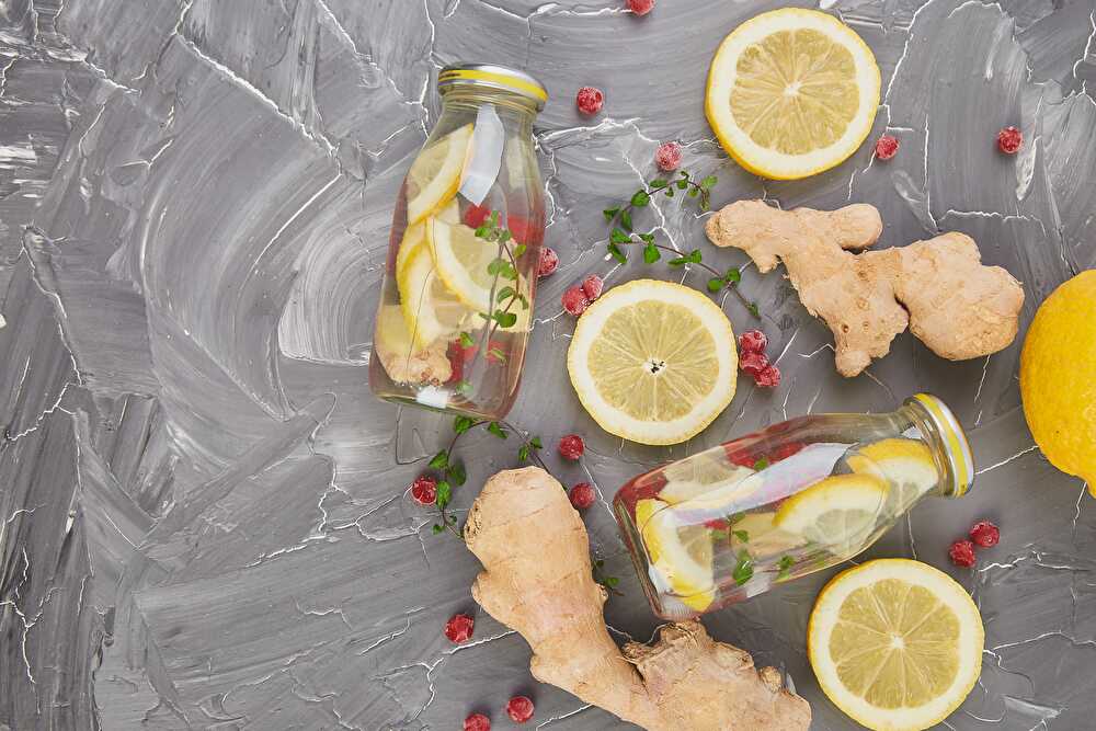 image Detox water ginger, lemon cranberry honey