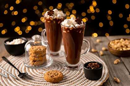 Christmas hot chocolate with spices and marshmallows