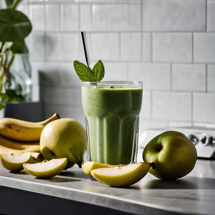 image Nutrient-Packed Pear, Banana, Coconut, Flaxseed, and Spirulina Smoothie